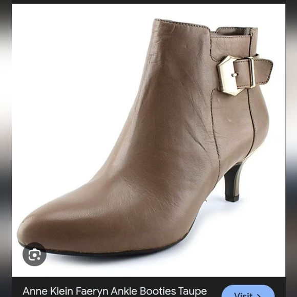 Anne Klein Shoes - Anne Klein Brown Leather Ankle Booties with Gold Buckle